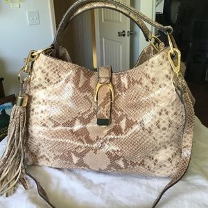 G.I.L.I.  Python Print Leather Slouchy Handheld or Crossbody Bag Tassel Detail